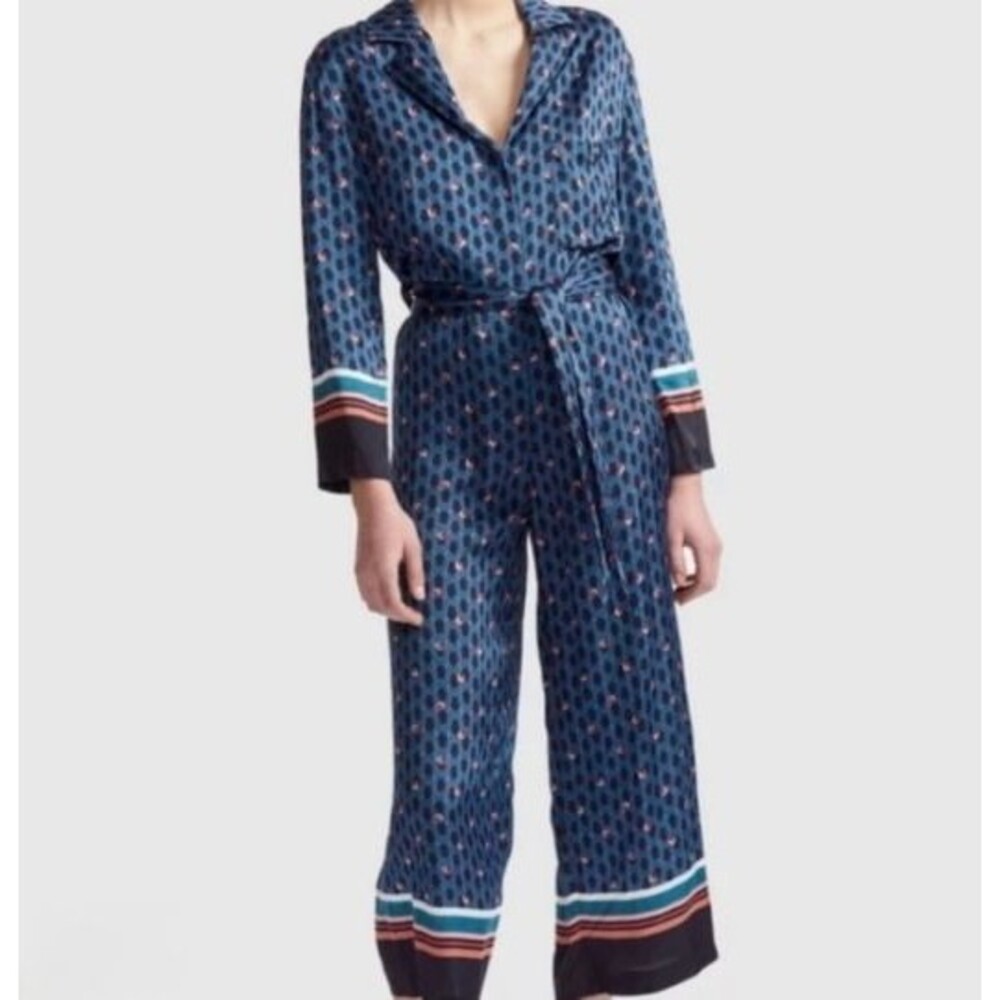 Maje Prestone Blue Red Wide Leg Jumpsuit Women's 36 or Small 4